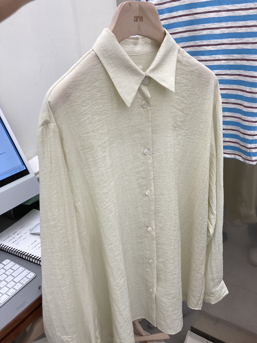 CURVY韓國㊣直郵東大門代購女裝新品時尚25春夏襯衫蕾絲衫透明CURVY襯衫/蕾絲衫圖色3