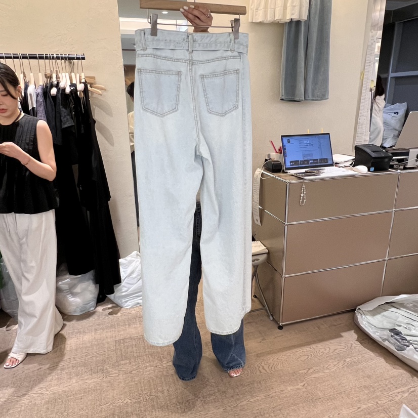 W AND J韓國直郵㊣女裝新品時尚25春夏熱賣休閑牛仔褲含腰帶W AND J牛仔褲