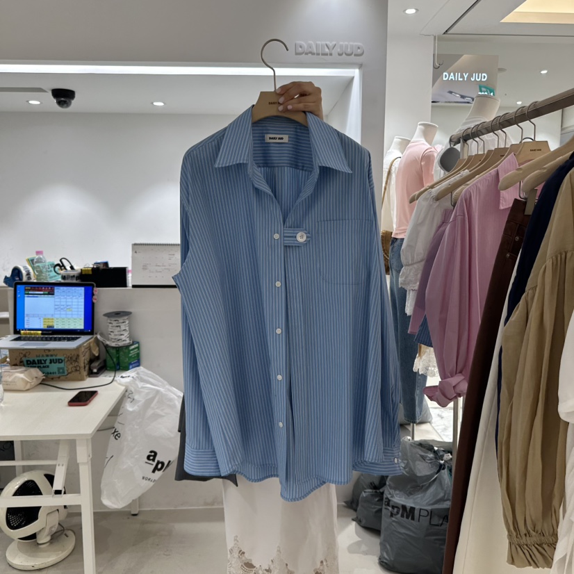 DAILYJUD韓國直郵㊣女裝新品時尚推薦休閑熱賣襯衫蕾絲衫條紋DAILY JUD襯衫/蕾絲衫圖色2