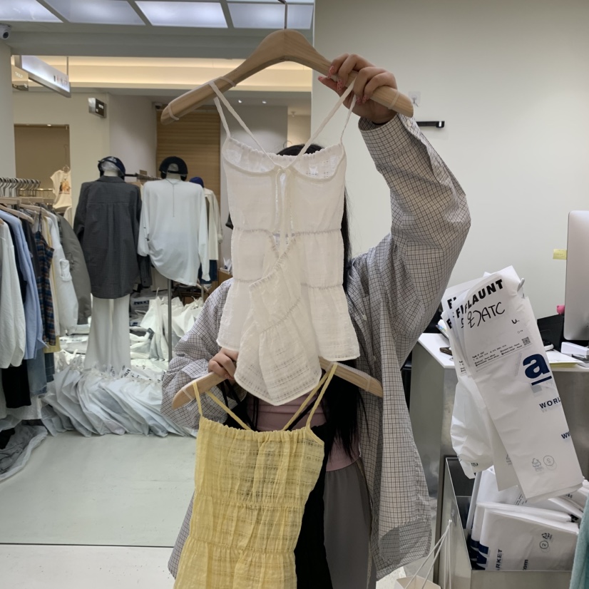 FLAUNT韓國直郵㊣東大門實拍女裝新品熱賣推薦吊帶背心格紋FLAUNT吊帶/背心