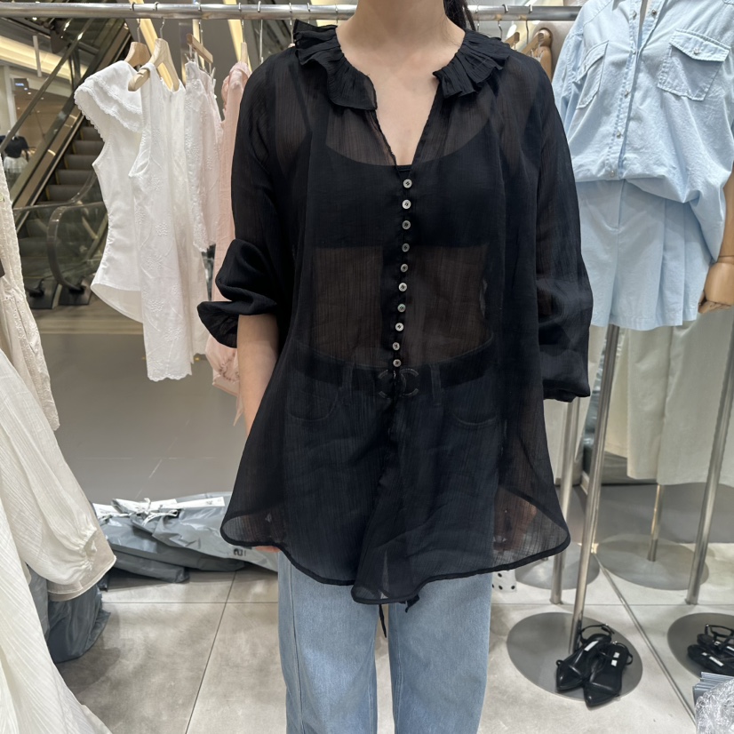 XPARTY韓國㊣直郵東大門代購女裝新款時尚25春夏襯衫蕾絲衫XPARTY襯衫/蕾絲衫圖色3