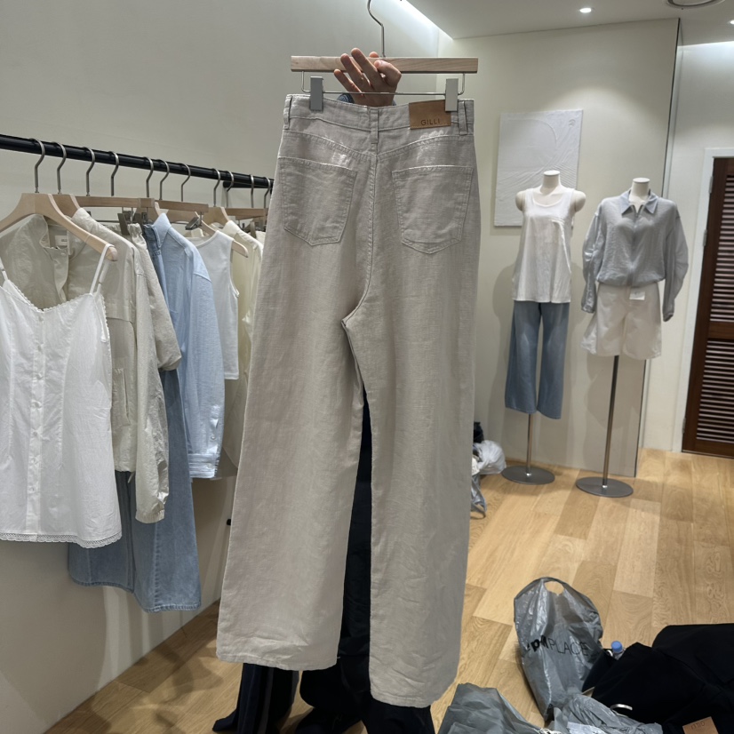 GILLI直郵韓國代購㊣女裝新品熱賣人氣休閑時尚25春夏休閑褲亞麻GILLI休閑褲