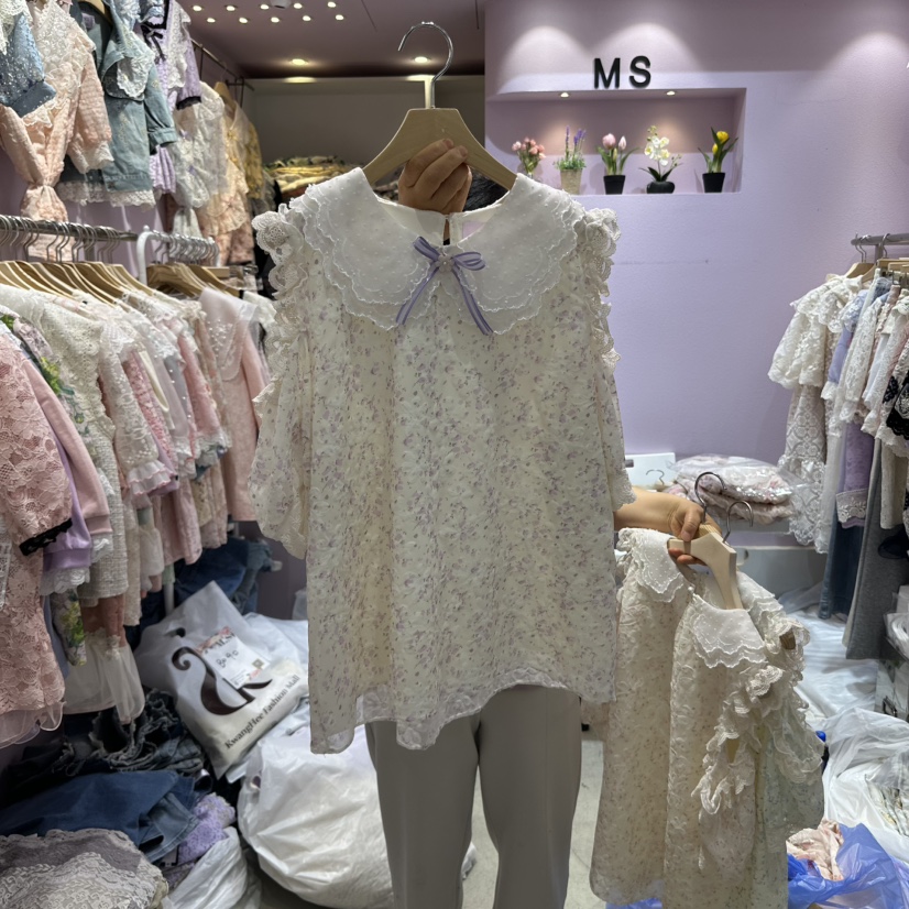 MS韓國㊣直郵東大門代購女裝新品人氣時尚推薦熱賣襯衫蕾絲衫MS襯衫/蕾絲衫圖色2