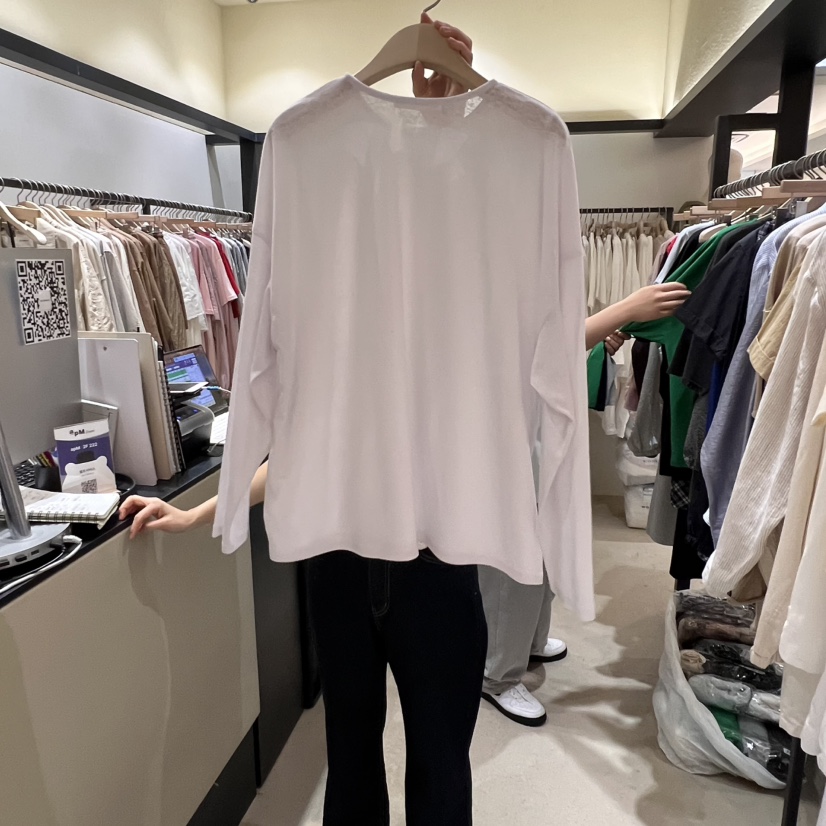 SELF SERVICE韓國直郵㊣女裝新款熱賣休閑長袖T恤亞麻長款SELF SERVICE長袖T恤