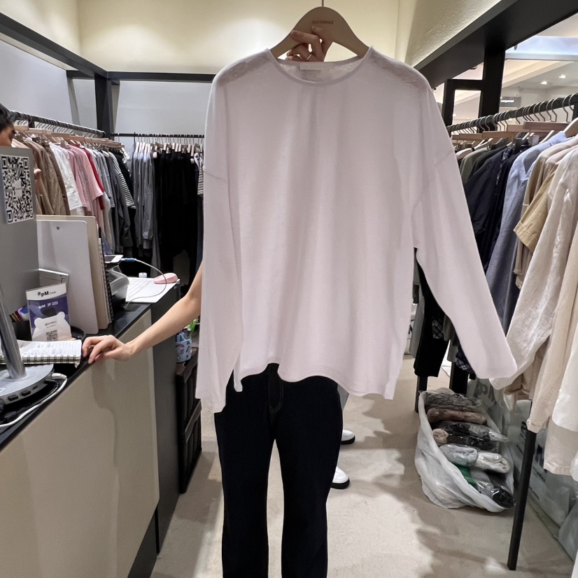 SELF SERVICE韓國直郵㊣女裝新款熱賣休閑長袖T恤亞麻長款SELF SERVICE長袖T恤