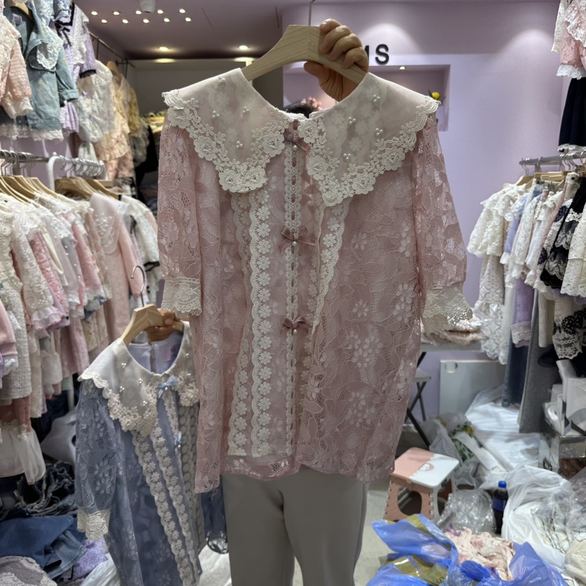 MS直郵韓國代購㊣女裝新品人氣時尚休閑25春夏熱賣襯衫蕾絲衫MS襯衫/蕾絲衫圖色2