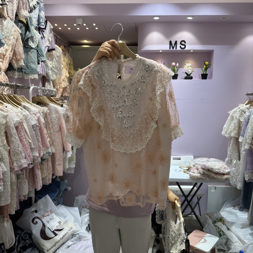 MS直郵韓國代購㊣女裝新品時尚休閑25春夏熱賣襯衫蕾絲衫絨MS襯衫/蕾絲衫