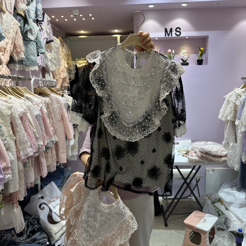 MS直郵韓國代購㊣女裝新品時尚休閑25春夏熱賣襯衫蕾絲衫絨MS襯衫/蕾絲衫圖色2
