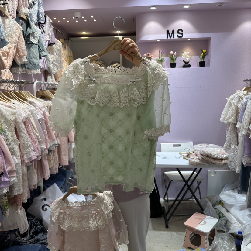 MS韓國㊣直郵東大門代購女裝新品25春夏休閑時尚襯衫蕾絲衫MS襯衫/蕾絲衫圖色2