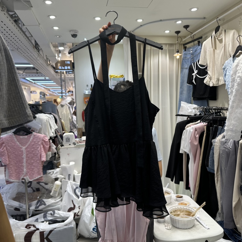 MONOPOLY韓國㊣直郵東大門代購女裝新品人氣吊帶背心含脖帶荷葉邊MONO_POLY吊帶/背心圖色2