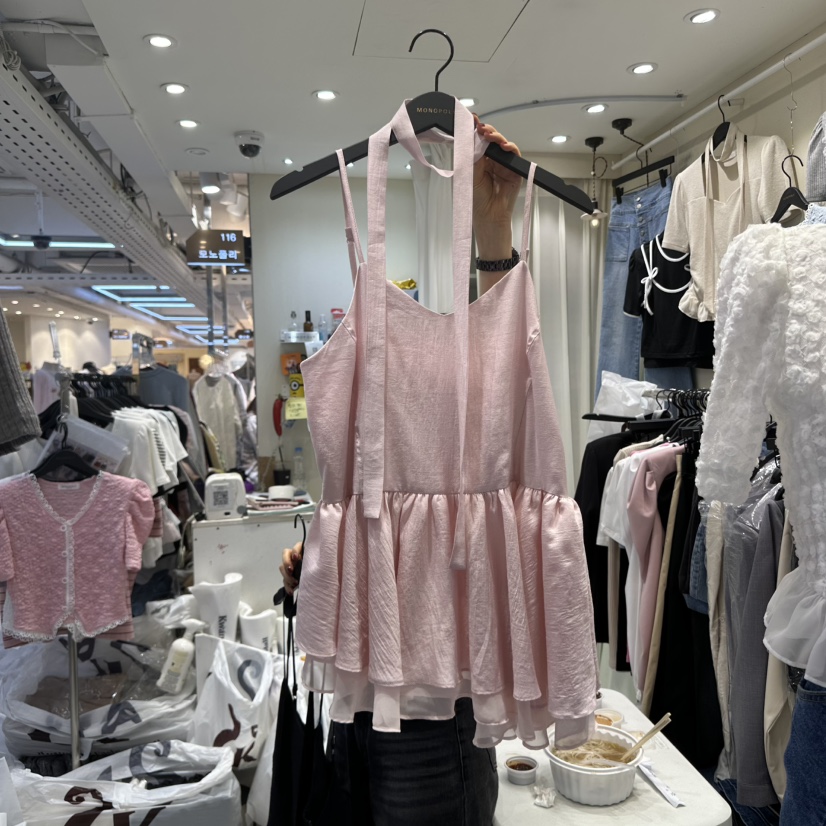 MONOPOLY韓國㊣直郵東大門代購女裝新品人氣吊帶背心含脖帶荷葉邊MONO_POLY吊帶/背心圖色3