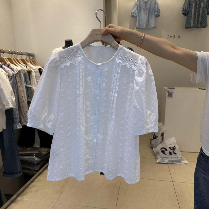 2nd B-S韓國直郵㊣女裝新品25春夏推薦人氣襯衫蕾絲衫刺繡2nd B-S襯衫/蕾絲衫
