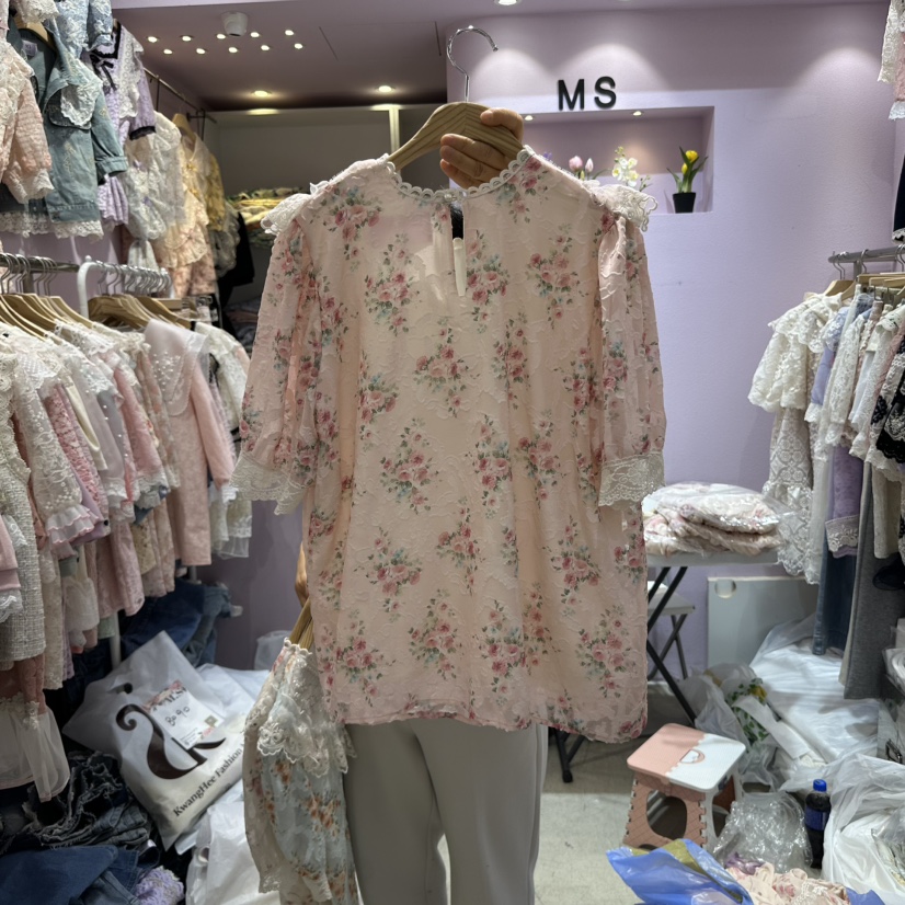 MS韓國直郵㊣女裝新品推薦25春夏熱賣人氣時尚休閑襯衫蕾絲衫MS襯衫/蕾絲衫