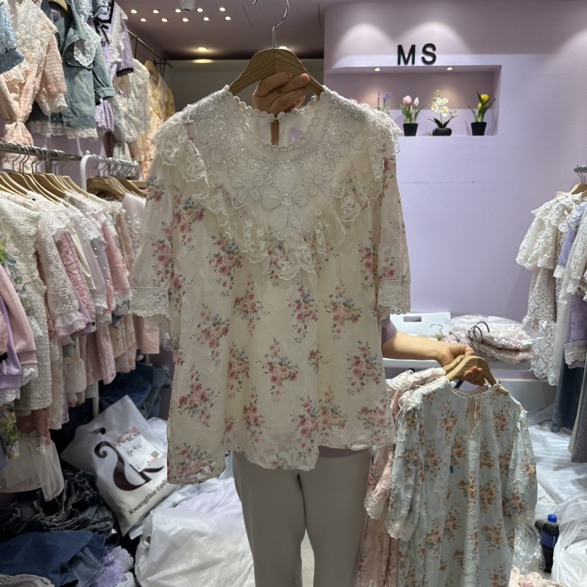 MS韓國直郵㊣女裝新品推薦25春夏熱賣人氣時尚休閑襯衫蕾絲衫MS襯衫/蕾絲衫圖色2