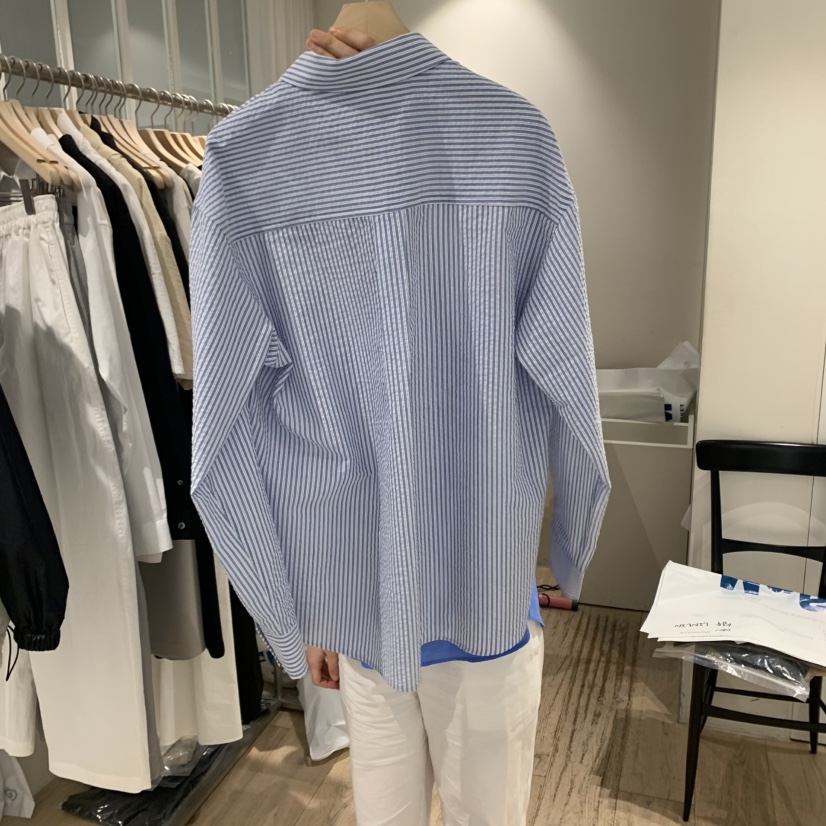 MONIQUE韓國直郵㊣東大門實拍女裝新品25春夏襯衫蕾絲衫透明條紋MONIQUE襯衫/蕾絲衫