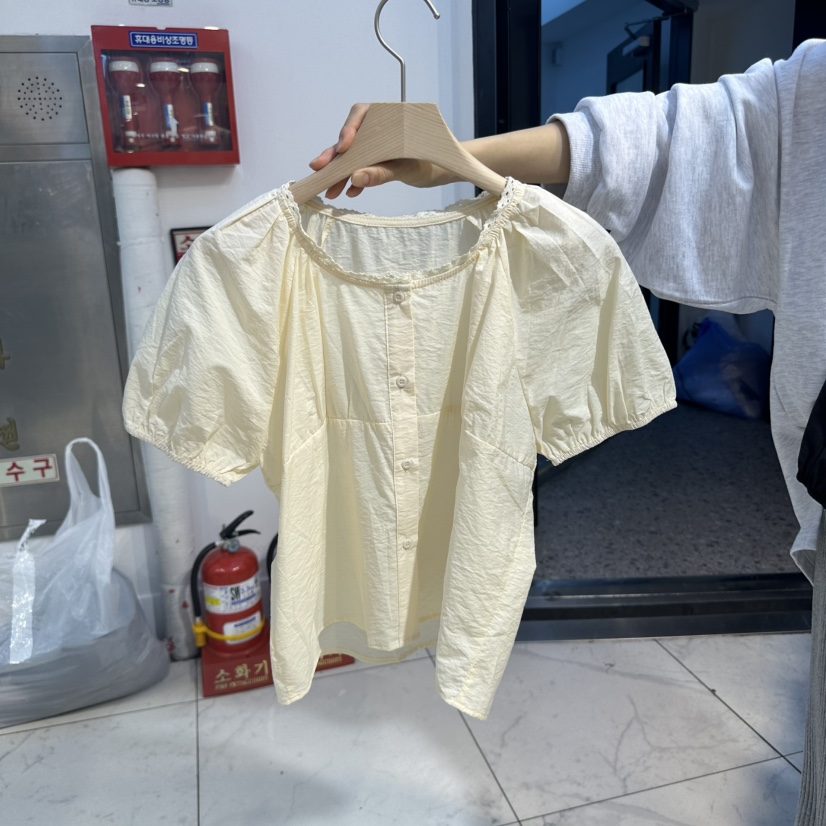 HARU韓國直郵㊣女裝新款25春夏推薦休閑襯衫蕾絲衫透明蕾絲HARU襯衫/蕾絲衫圖色2
