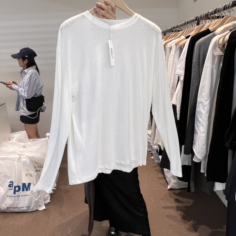 OBJECT直郵韓國代購㊣女裝新品休閑推薦人氣長袖T恤亞麻寬松OBJECT長袖T恤圖色1