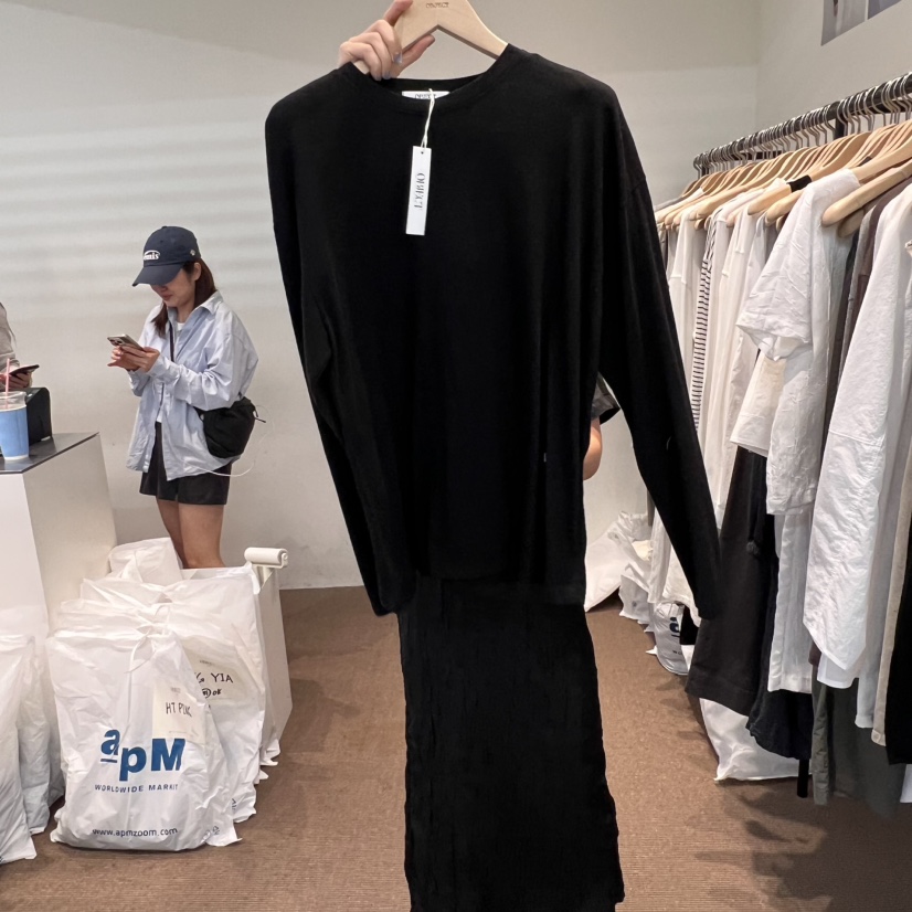 OBJECT直郵韓國代購㊣女裝新品休閑推薦人氣長袖T恤亞麻寬松OBJECT長袖T恤圖色4