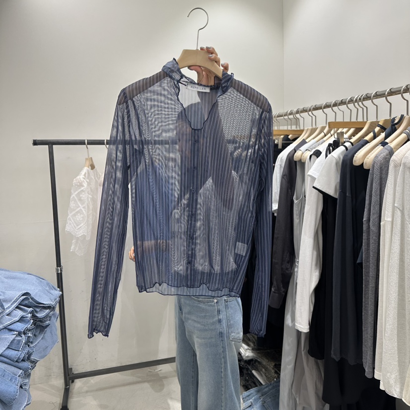 REPELLER韓國直郵㊣女裝新品推薦25春夏熱賣襯衫蕾絲衫透明REPELLER襯衫/蕾絲衫圖色2