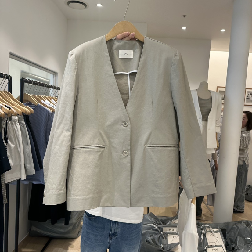 OVU直郵韓國代購㊣女裝新品推薦熱賣時尚休閑25春夏夾克亞麻OVU夾克圖色2