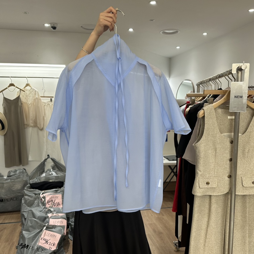 LEWIN韓國㊣直郵東大門代購女裝新款推薦25春夏襯衫蕾絲衫含腰帶LEWIN襯衫/蕾絲衫圖色2