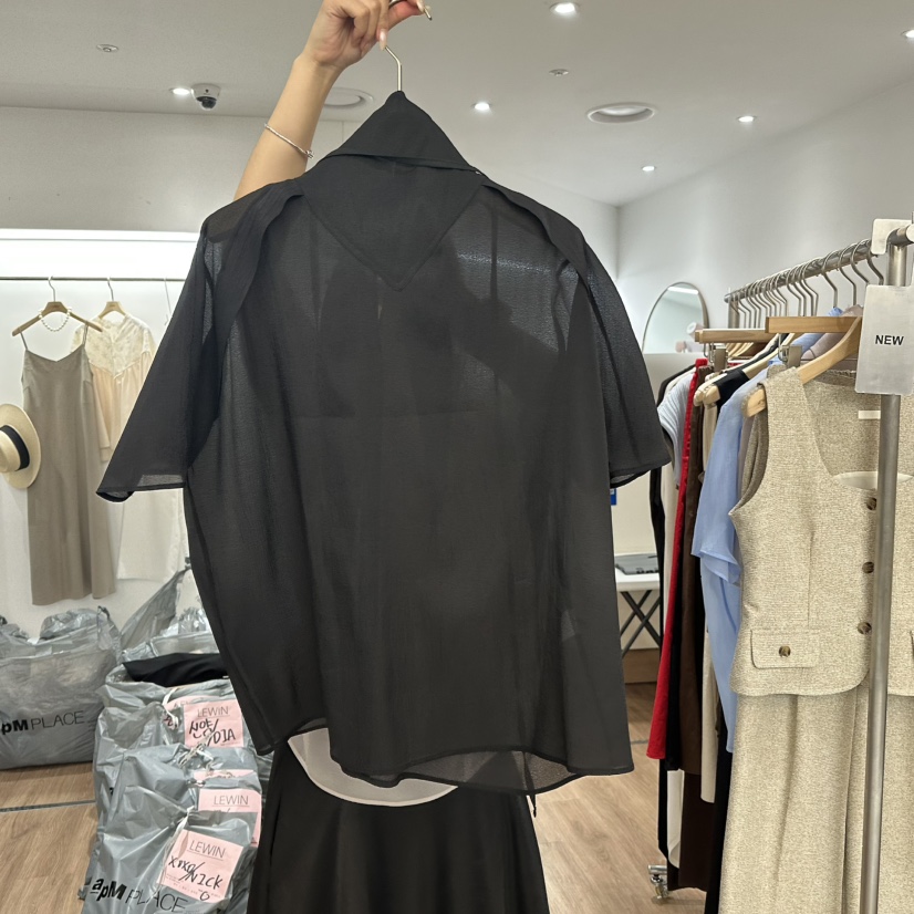 LEWIN韓國㊣直郵東大門代購女裝新款推薦25春夏襯衫蕾絲衫含腰帶LEWIN襯衫/蕾絲衫圖色3