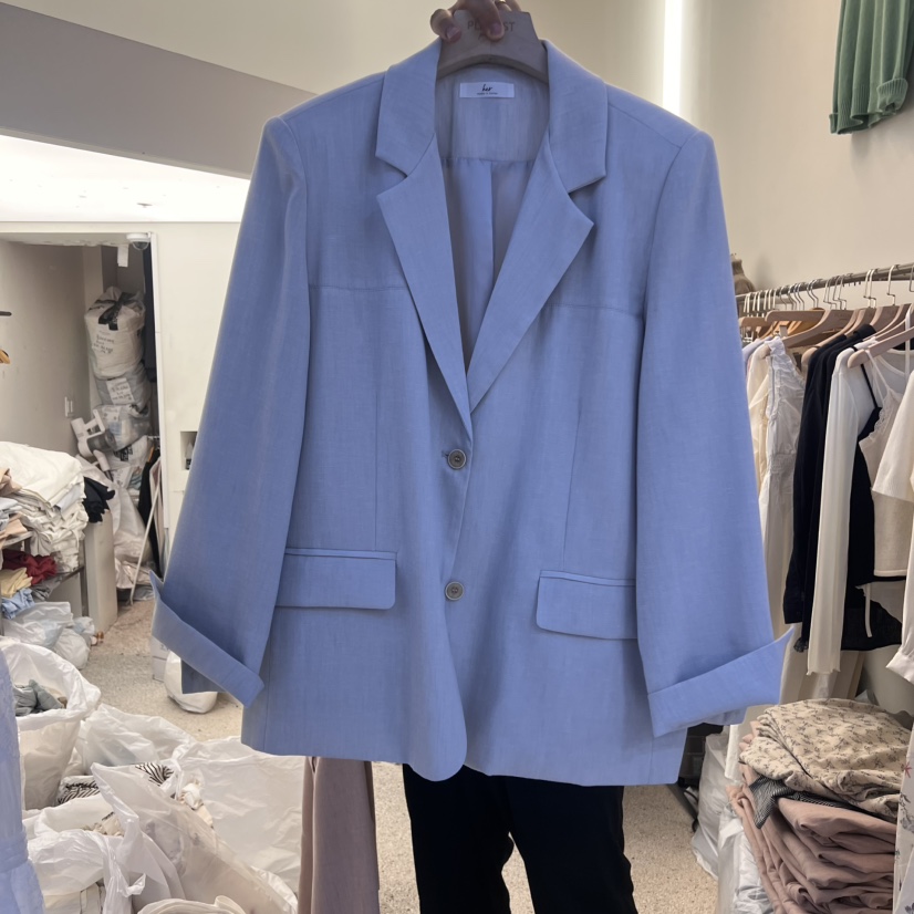 HER直郵韓國代購㊣女裝新品人氣熱賣推薦時尚25春夏夾克亞麻HER夾克圖色2