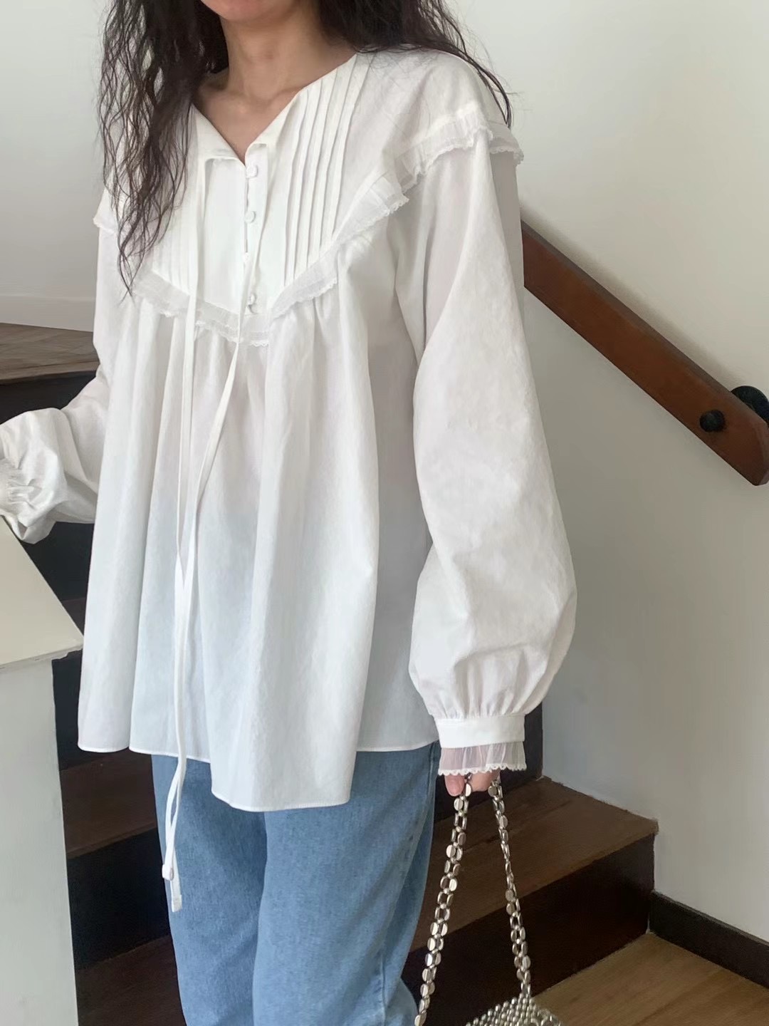 BABER直郵韓國代購㊣女裝新款推薦時尚25春夏休閑襯衫蕾絲衫BABER襯衫/蕾絲衫