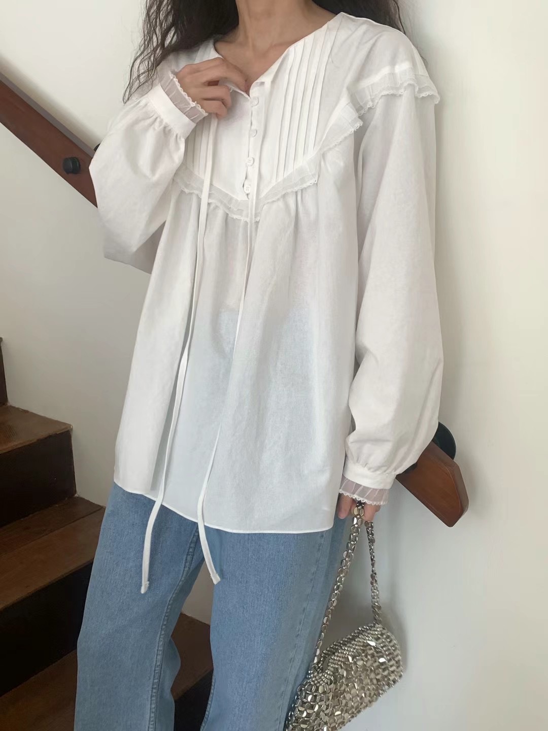 BABER直郵韓國代購㊣女裝新款推薦時尚25春夏休閑襯衫蕾絲衫BABER襯衫/蕾絲衫