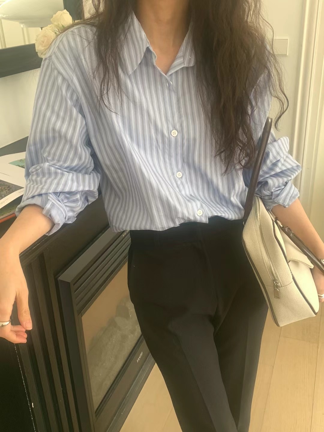 BABER韓國㊣直郵東大門代購女裝新品時尚休閑襯衫蕾絲衫條紋BABER襯衫/蕾絲衫