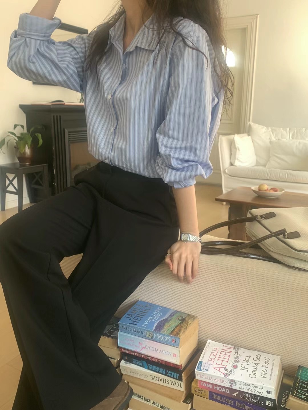 BABER韓國㊣直郵東大門代購女裝新品時尚休閑襯衫蕾絲衫條紋BABER襯衫/蕾絲衫