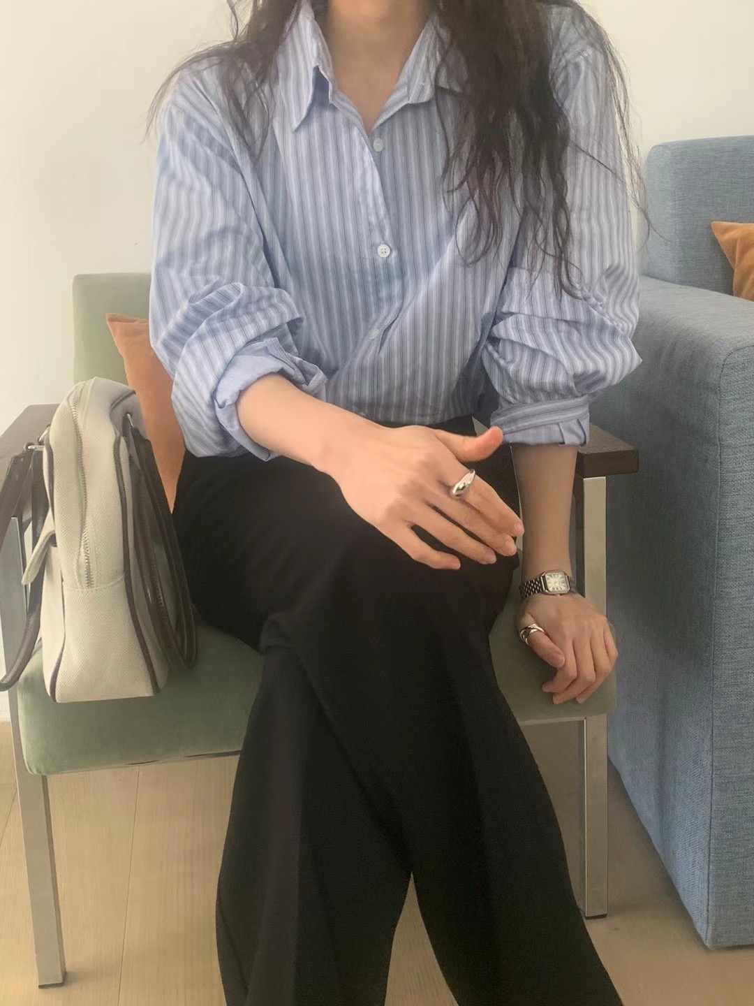 BABER韓國㊣直郵東大門代購女裝新品時尚休閑襯衫蕾絲衫條紋BABER襯衫/蕾絲衫