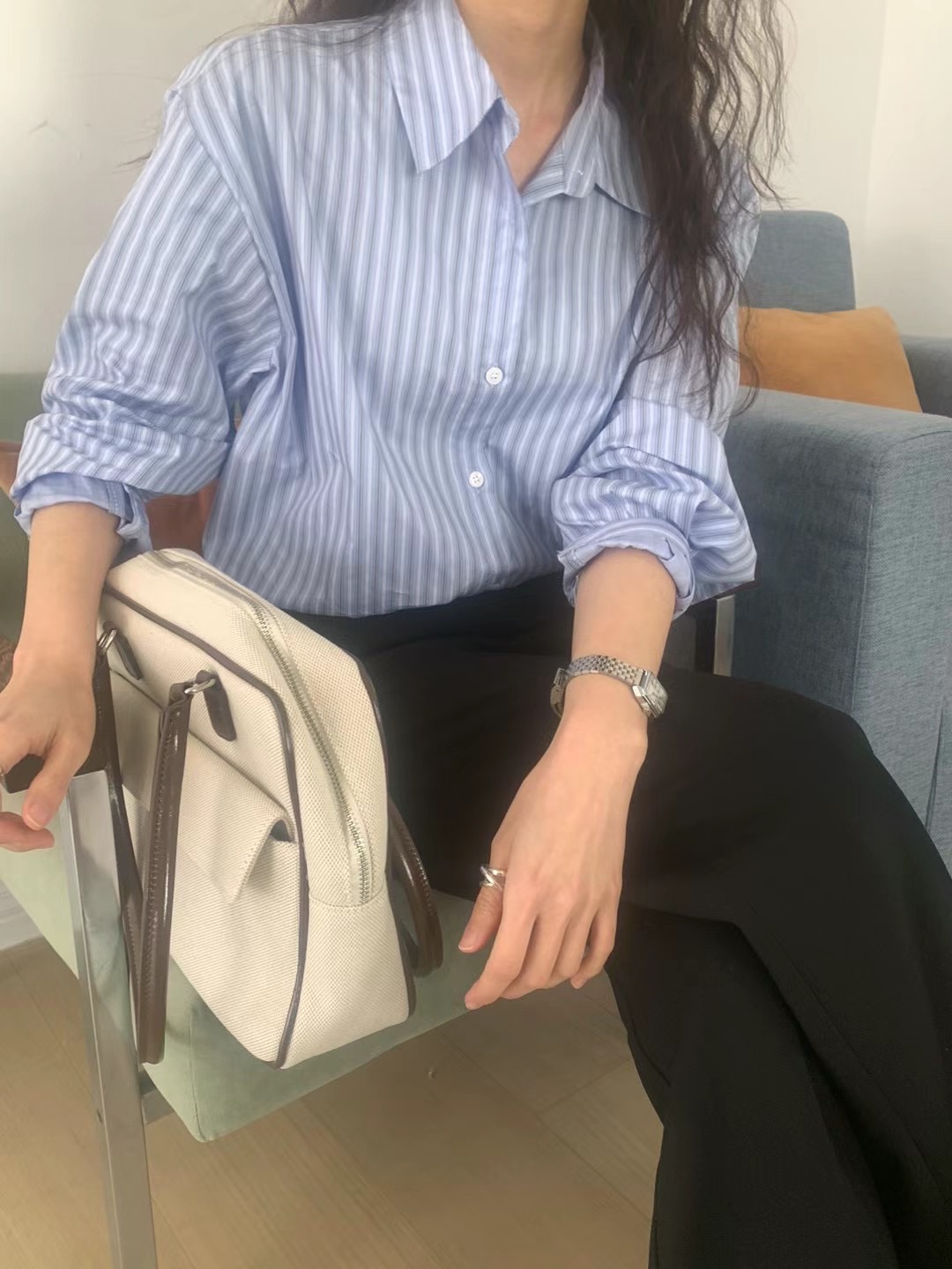 BABER韓國㊣直郵東大門代購女裝新品時尚休閑襯衫蕾絲衫條紋BABER襯衫/蕾絲衫