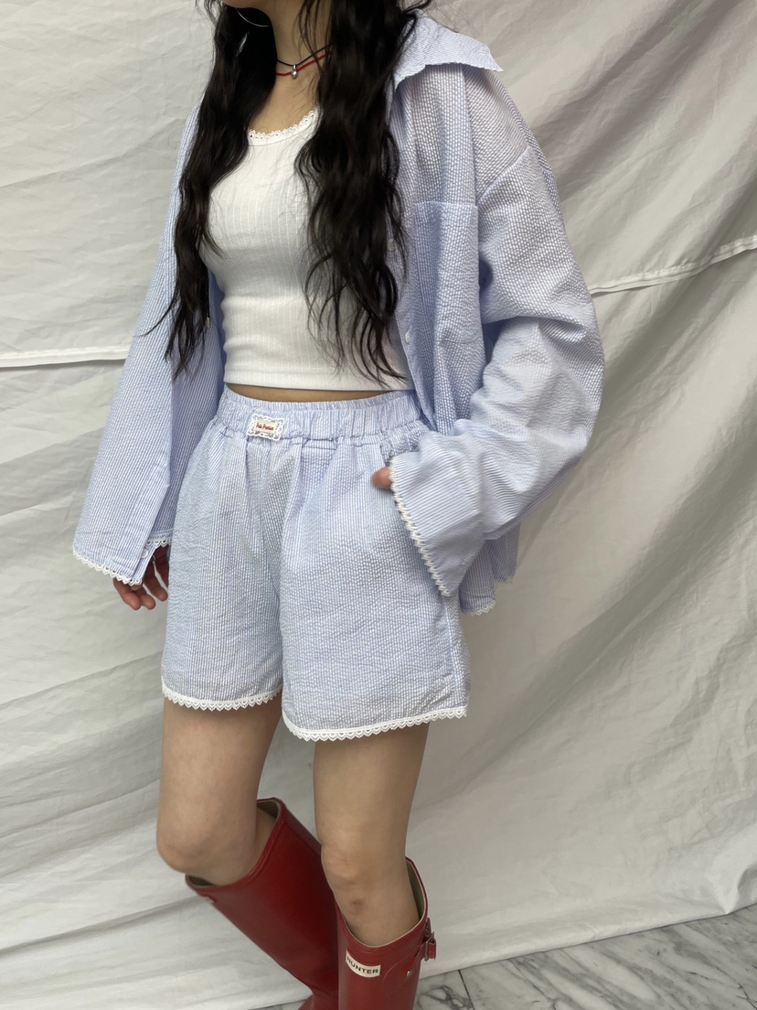 PAIRING韓國㊣直郵東大門代購女裝新款25春夏推薦短褲蕾絲條紋PAIRING短褲