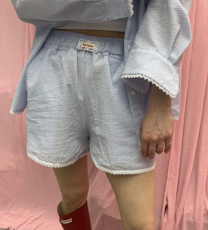 PAIRING韓國㊣直郵東大門代購女裝新款25春夏推薦短褲蕾絲條紋PAIRING短褲圖色1