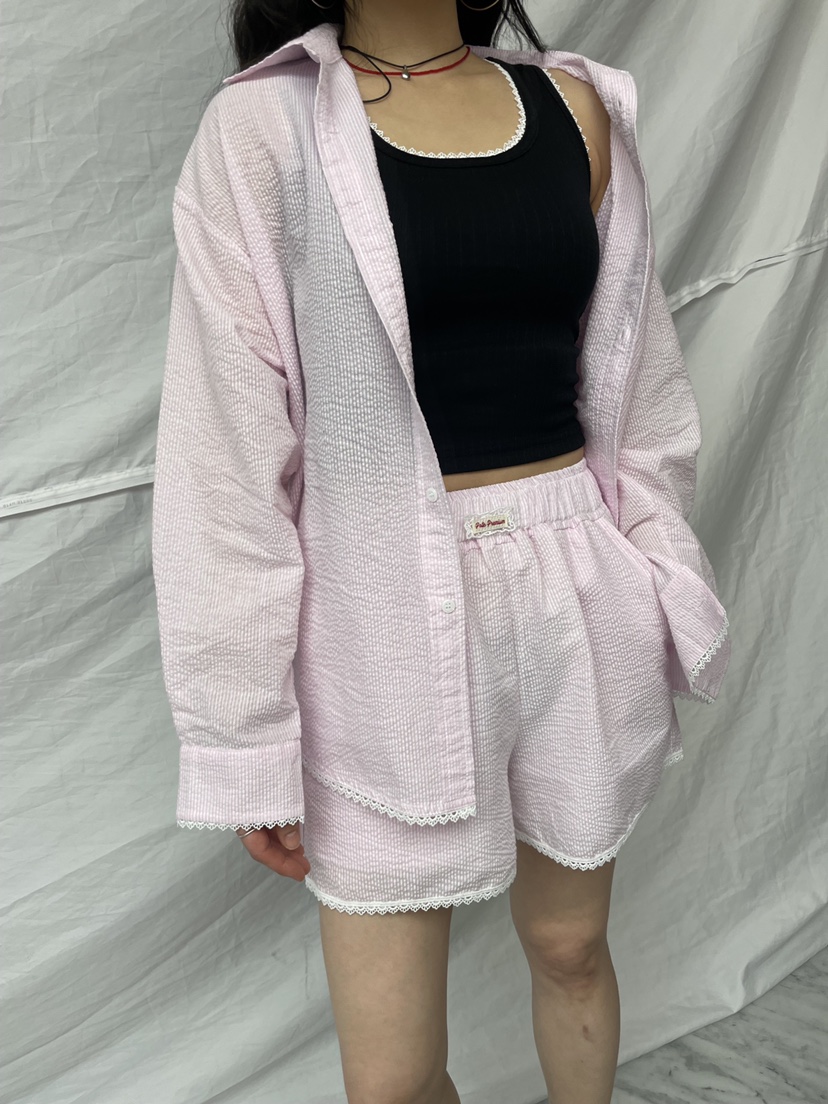 PAIRING韓國㊣直郵東大門代購女裝新款25春夏推薦短褲蕾絲條紋PAIRING短褲圖色2