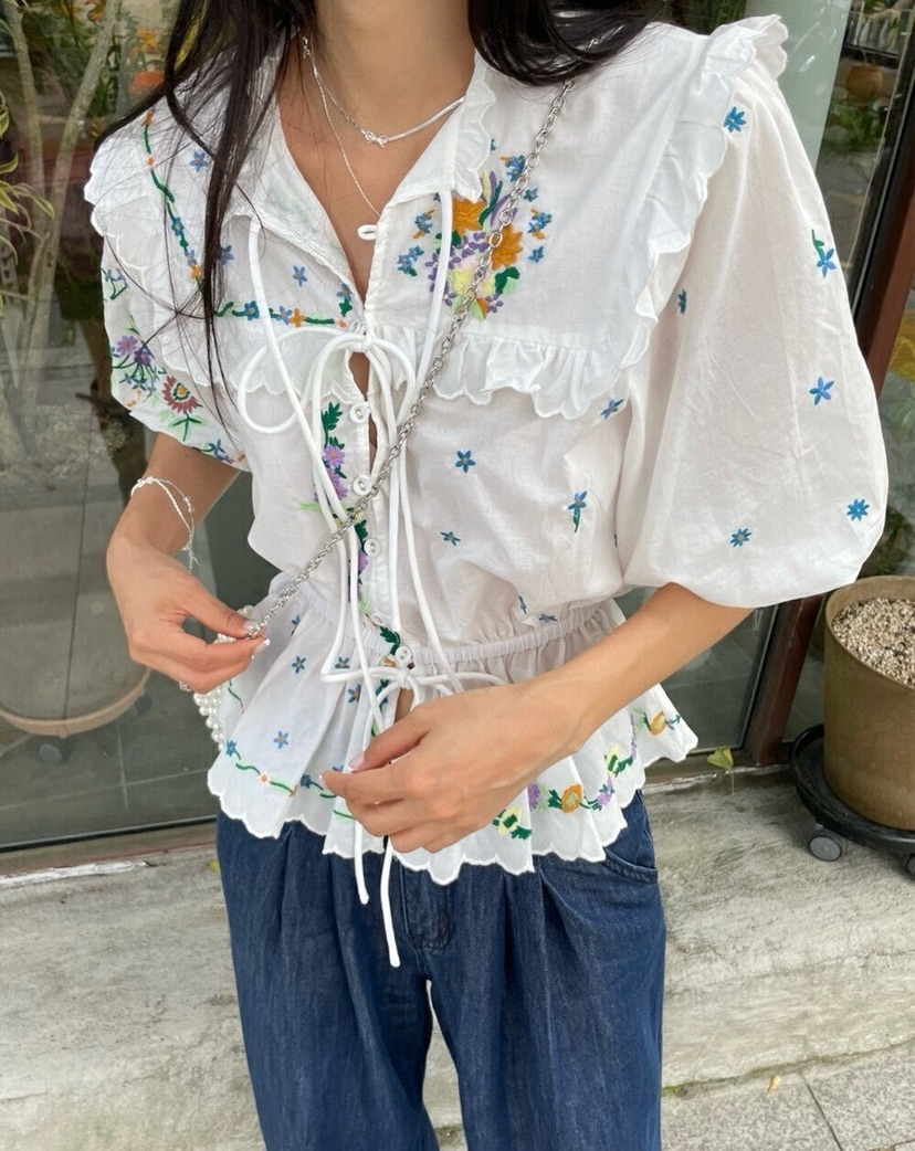 STRAWBERRY直郵韓國代購㊣女裝新款時尚推薦休閑襯衫蕾絲衫STRAWBERRY襯衫/蕾絲衫