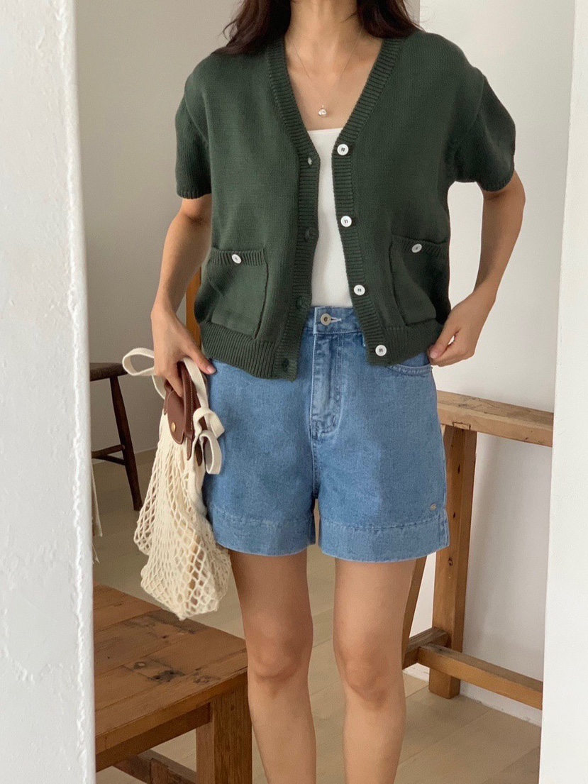 WOOD韓國直郵㊣東大門實拍女裝新款人氣熱賣針織衫口袋開衫WOOD針織衫