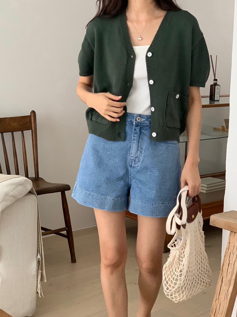 WOOD韓國直郵㊣東大門實拍女裝新款人氣熱賣針織衫口袋開衫WOOD針織衫