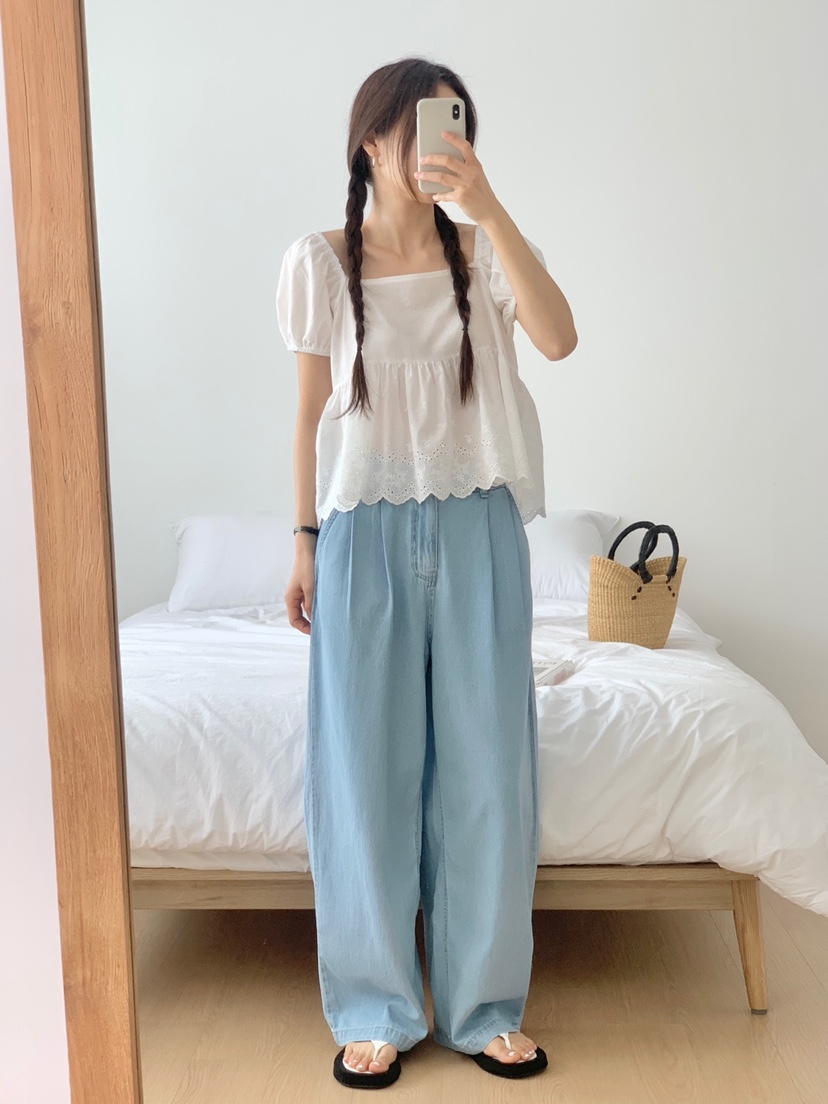 WOOD韓國㊣直郵東大門代購女裝新品休閑熱賣推薦牛仔褲纖維WOOD牛仔褲