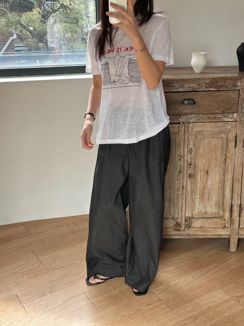 LE VASE韓國直郵㊣東大門實拍女裝新品休閑時尚25春夏T恤亞麻LE VASET恤