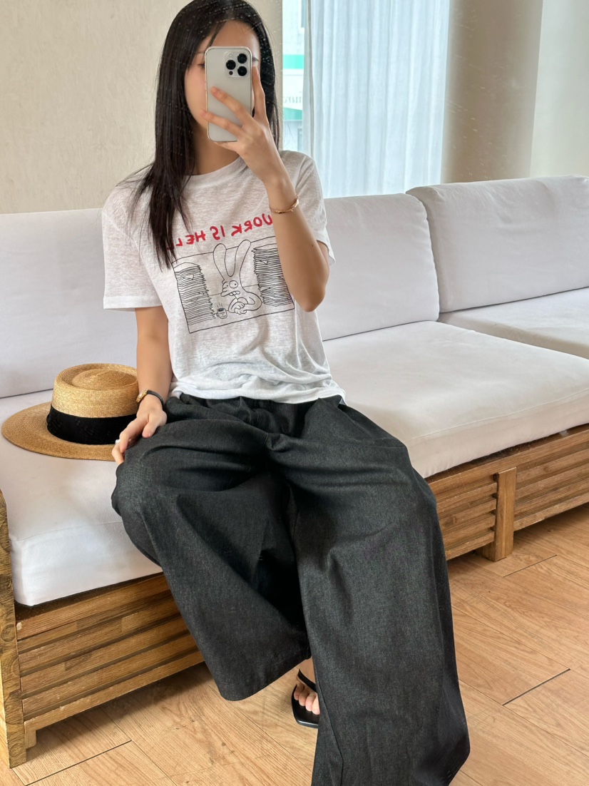 LE VASE韓國直郵㊣東大門實拍女裝新品休閑時尚25春夏T恤亞麻LE VASET恤