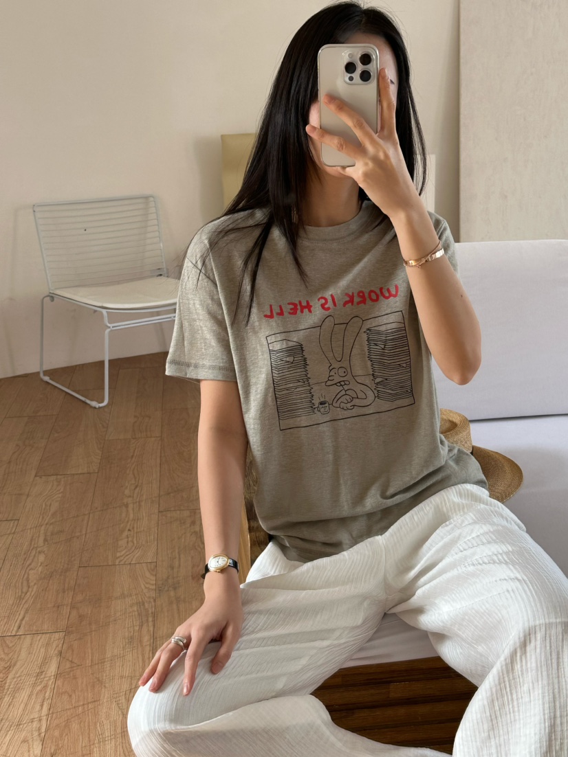 LE VASE韓國直郵㊣東大門實拍女裝新品休閑時尚25春夏T恤亞麻LE VASET恤圖色2