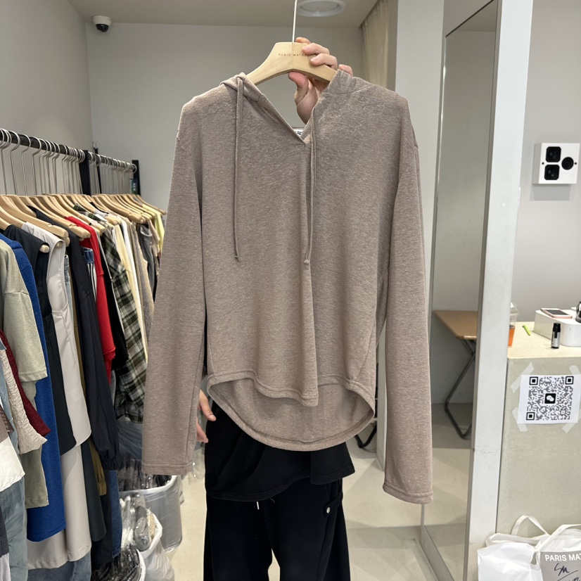 PARIS MATCH韓國直郵㊣東大門實拍女裝新品25春夏衛衣連帽衫亞麻PARIS MATCH衛衣圖色2
