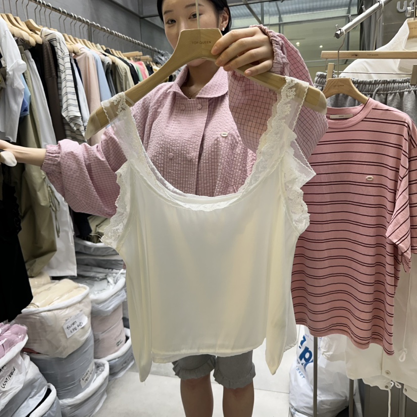 UOOV韓國㊣直郵東大門代購女裝新品推薦25春夏吊帶背心蕾絲雙層UOOV吊帶/背心