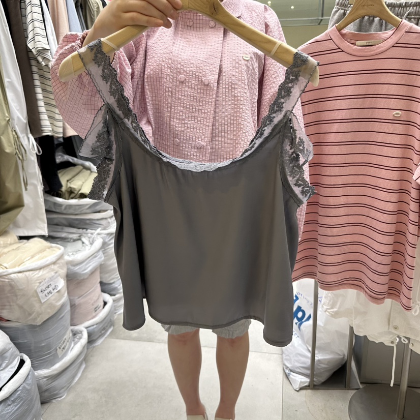 UOOV韓國㊣直郵東大門代購女裝新品推薦25春夏吊帶背心蕾絲雙層UOOV吊帶/背心圖色2