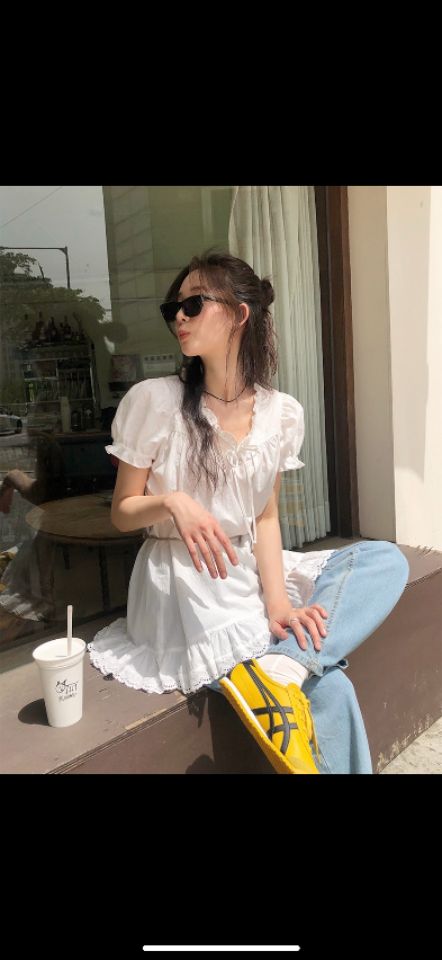 STAY HERE直郵韓國代購㊣女裝新品時尚25春夏連衣裙荷葉邊STAY HERE連衣裙