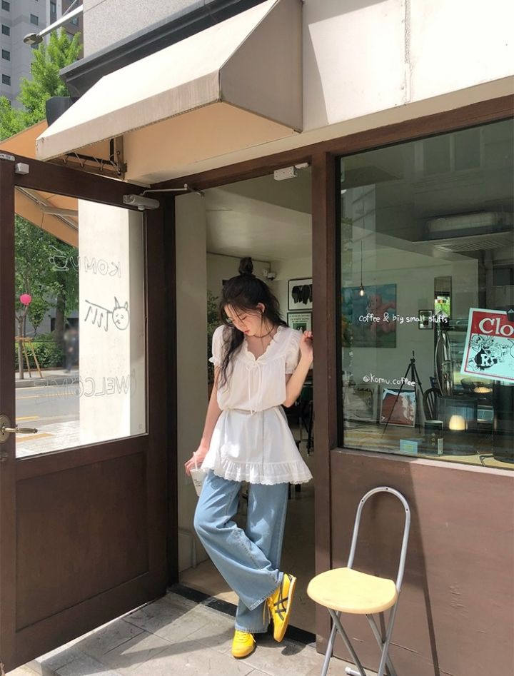 STAY HERE直郵韓國代購㊣女裝新品時尚25春夏連衣裙荷葉邊STAY HERE連衣裙