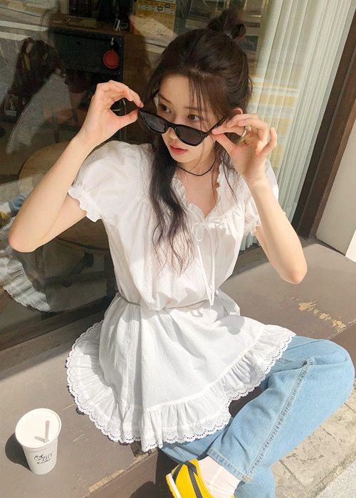 STAY HERE直郵韓國代購㊣女裝新品時尚25春夏連衣裙荷葉邊STAY HERE連衣裙