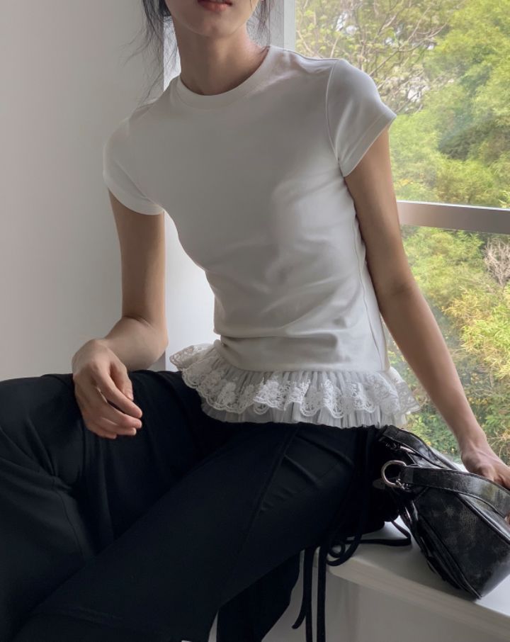STAY HERE韓國直郵㊣女裝新品25春夏人氣時尚熱賣T恤荷葉邊STAY HERET恤
